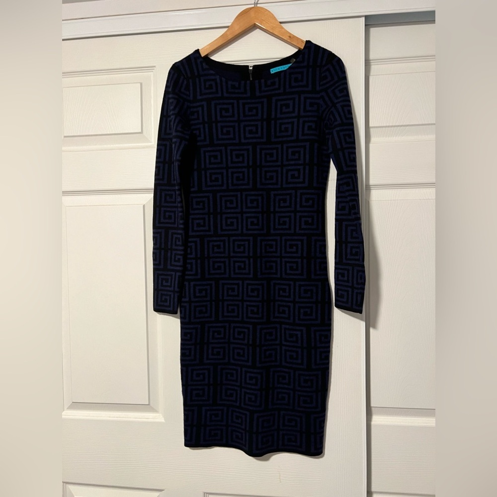 Alice + Olivia $368 Nadia Greek Key Geometric Merino Wool Sweater Dress Small